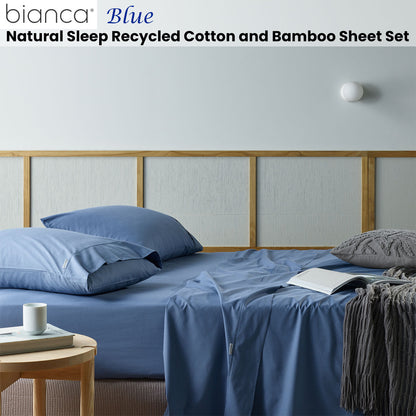 Bianca Natural Sleep Recycled Cotton Bamboo Sheet Set Blue King - 4 Piece