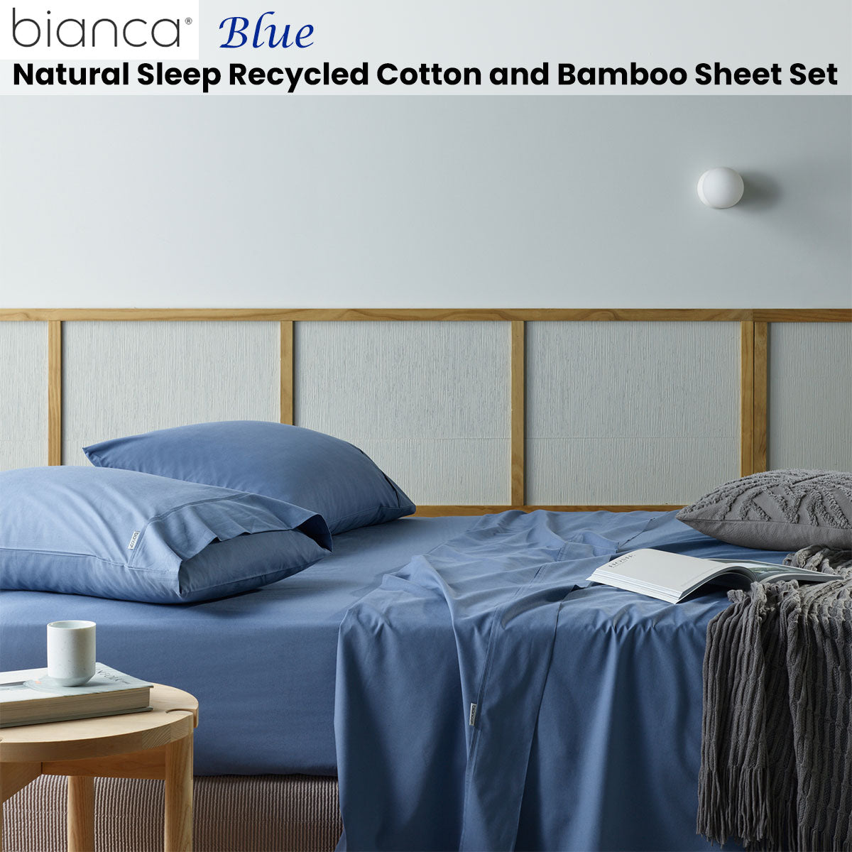 Bianca Natural Sleep Recycled Cotton Bamboo Sheet Set Blue Queen - 4 Piece - SuperSaverAU - view 1
