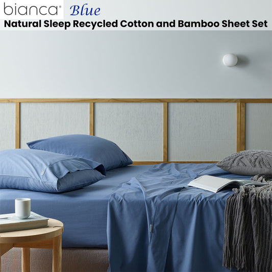 Bianca Natural Sleep Recycled Cotton Bamboo Sheet Set Blue Queen - 4 Piece