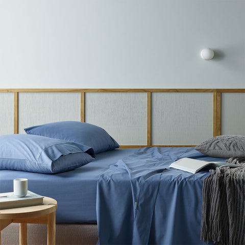 Bianca Natural Sleep Recycled Cotton Bamboo Sheet Set Blue - Single 195x260cm - SuperSaverAU - view 1
