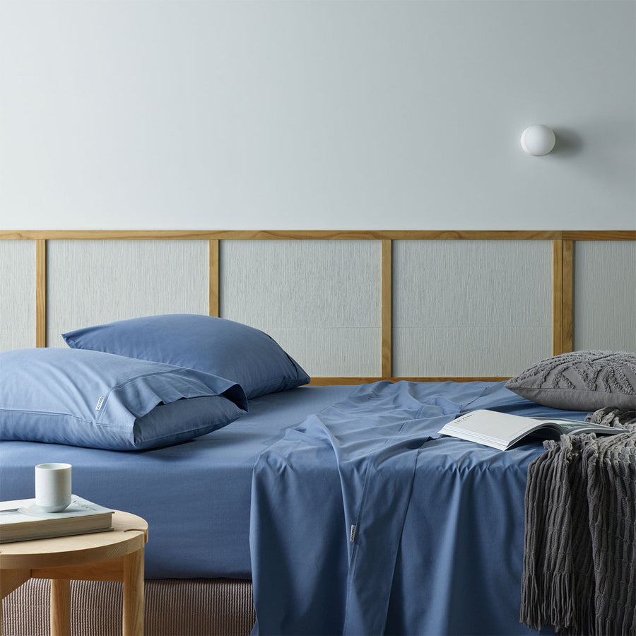 Bianca Natural Sleep Recycled Cotton Bamboo Sheet Set Blue Split King - SuperSaverAU - view 1
