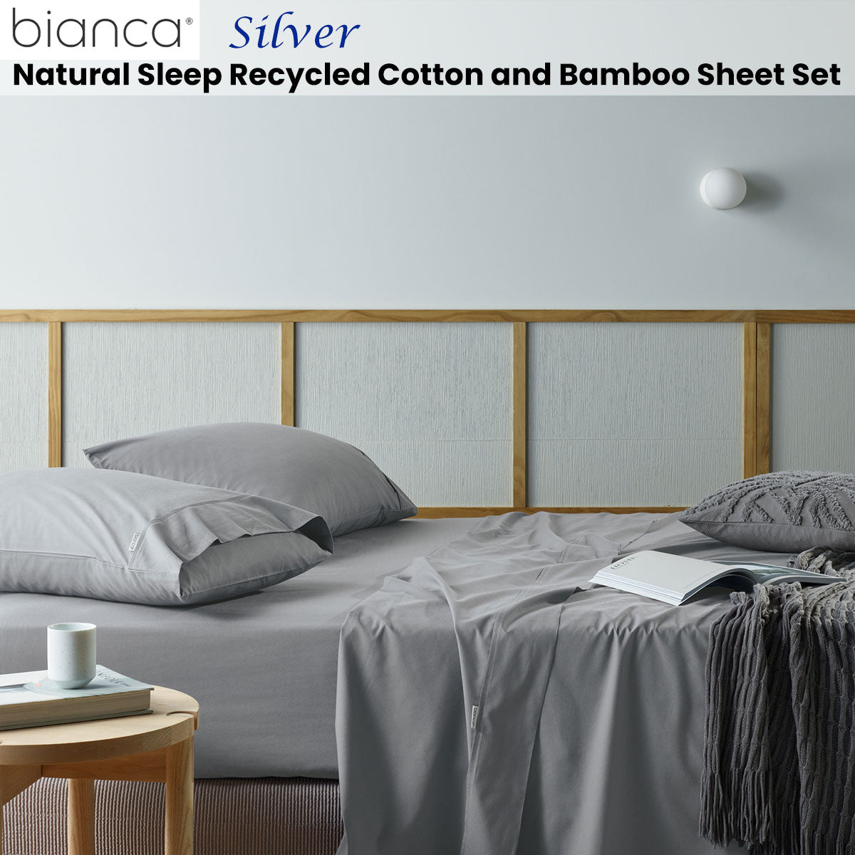 Bianca Natural Sleep Recycled Cotton Bamboo Sheet Set Silver Super King
