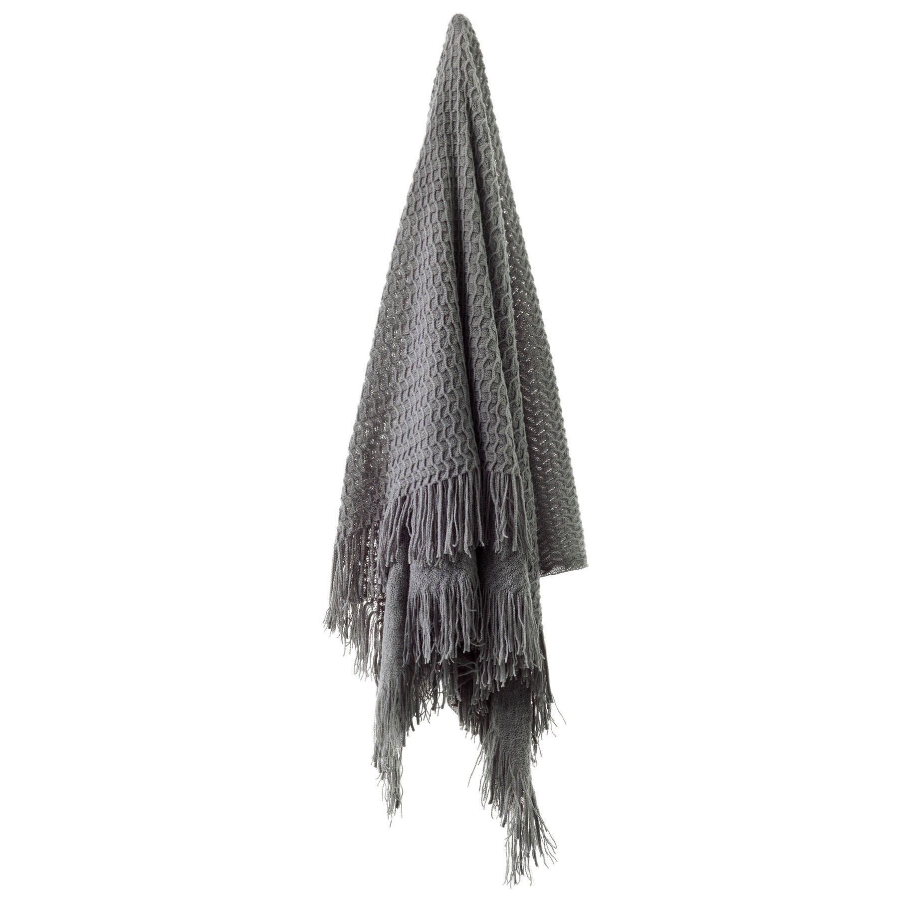 Bianca Declan Throw Rug 130 x 170 cm - Knitted Design, Fringed Edges, Charcoal - SuperSaverAU - view 1