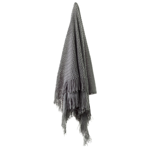 Bianca Declan Throw Rug 130 x 170 cm - Knitted Design, Fringed Edges, Charcoal - SuperSaverAU - view 1