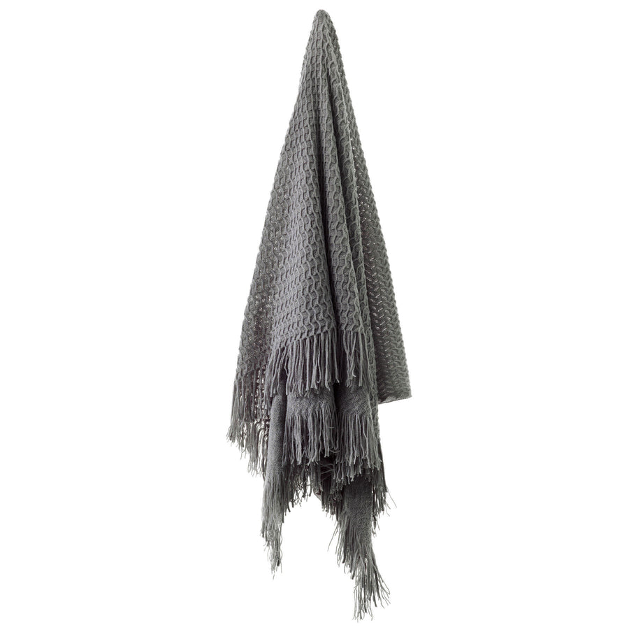 Bianca Declan Throw Rug 130 x 170 cm - Knitted Design, Fringed Edges, Charcoal - SuperSaverAU - view 1