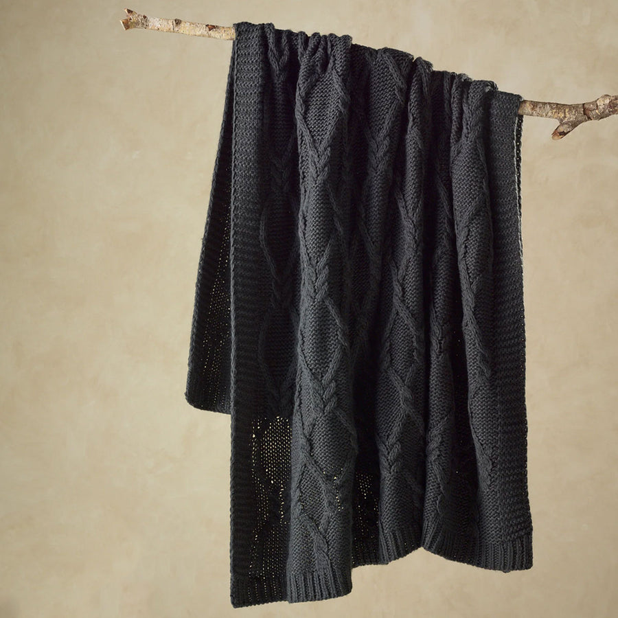 Bianca Johnson Knitted Throw Rug 130 x 160 cm - Soft Acrylic, Machine Washable, Charcoal - SuperSaverAU - view 1
