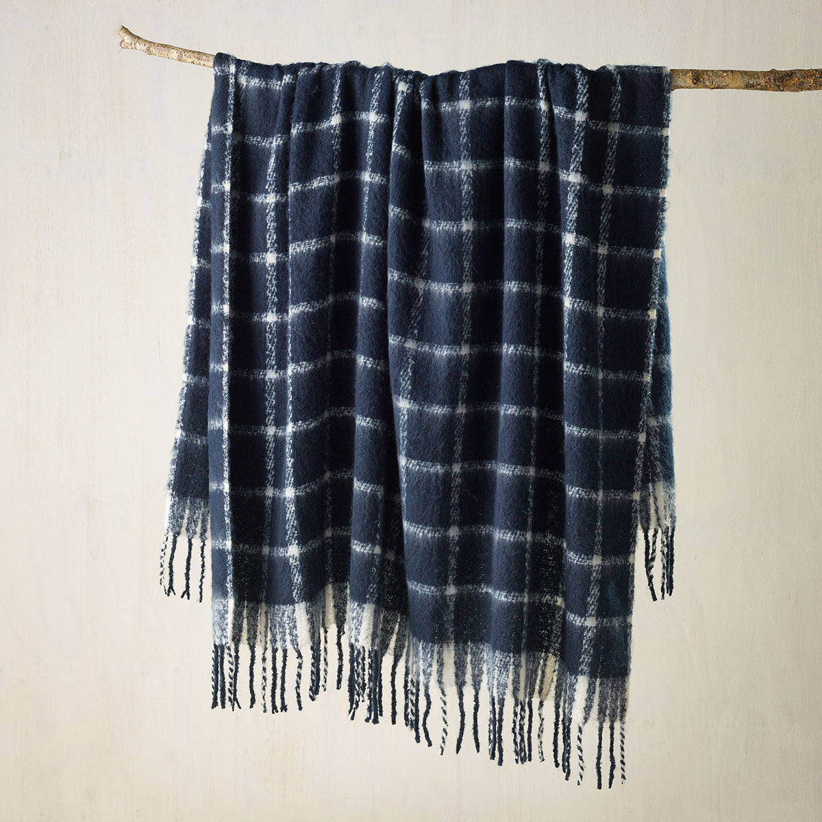 Bianca Maldon Faux Mohair Throw Rug 150 x 220 cm - Indigo Gingham Design