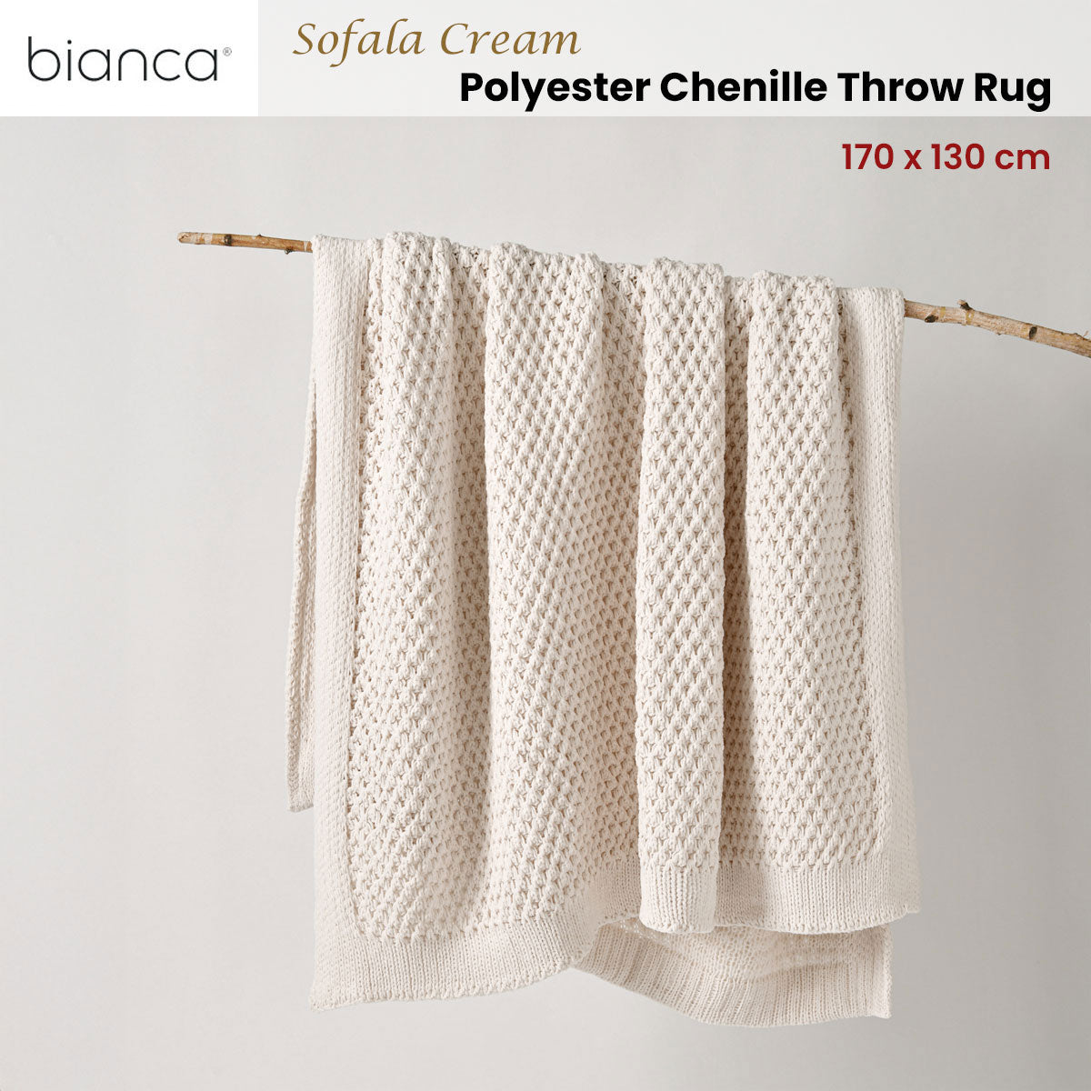 Bianca Sofala Chenille Throw Rug – Cream 130 x 170cm