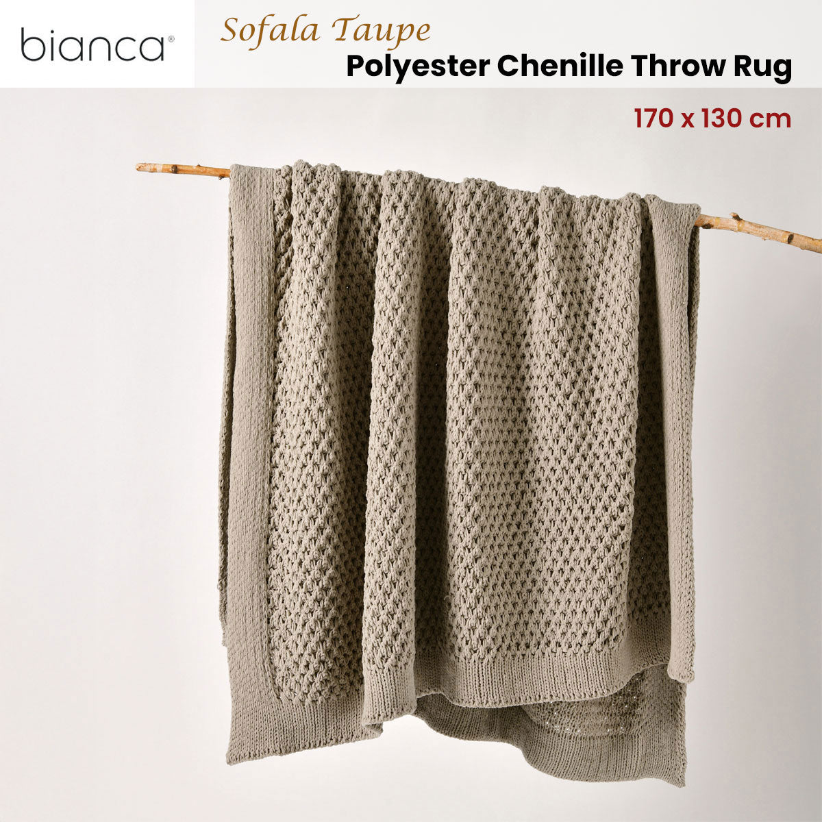 Bianca Sofala Chenille Throw Rug – Taupe 130 x 170cm