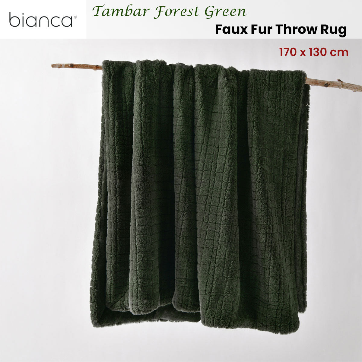 Bianca Tambar Faux Fur Throw Rug – Forest Green 130 x 170cm