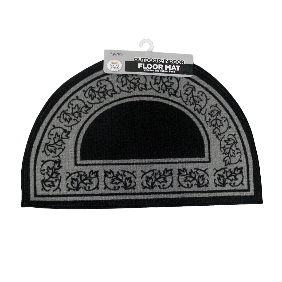 Newton Half Moon Floor Mat 50 x 80cm - Black, Non-Skip Rubber Backing