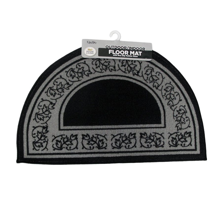 Newton Half Moon Floor Mat 50 x 80cm - Black, Non-Skip Rubber Backing - SuperSaverAU - view 1