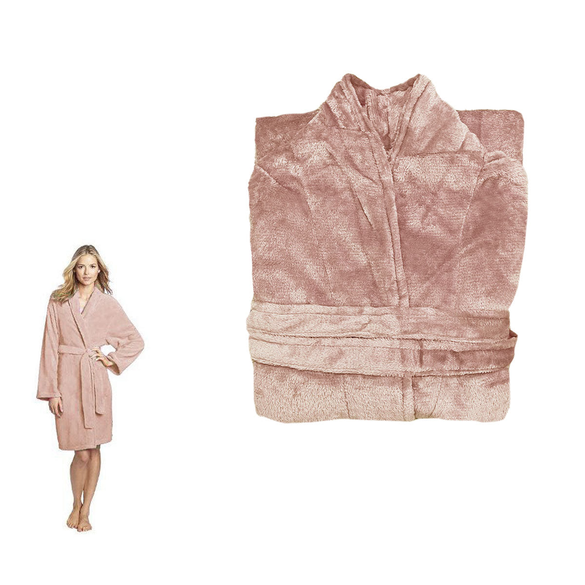 Ultra Soft Plush Fleece Bath Robe Dusty Rose 190GSM Medium - SuperSaverAU - view 1