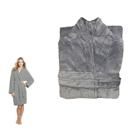 190GSM Ultra Soft Plush Fleece Bath Robe Grey L - Designed in Australia - SuperSaverAU - view 1