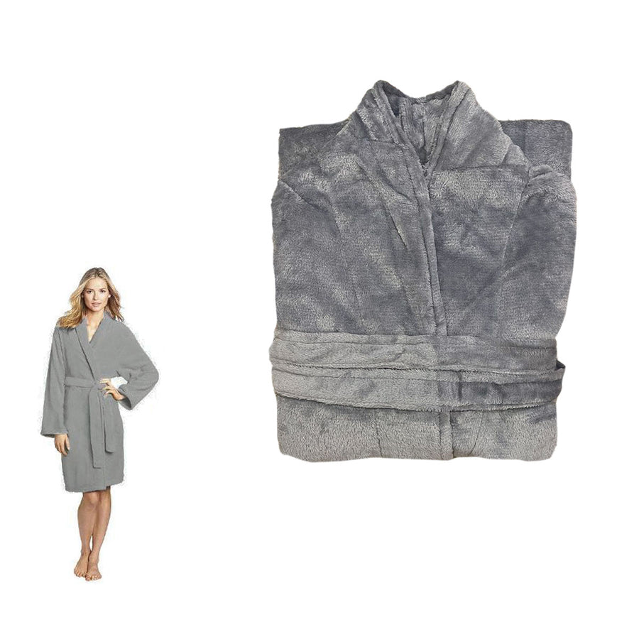 Ultra Soft Plush Fleece Bath Robe Grey M - 190GSM, Solid Colour, Designed in Australia - SuperSaverAU - view 1
