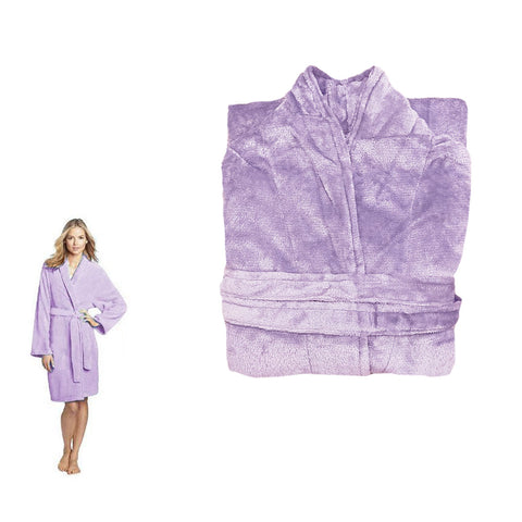 Ultra Soft Plush Fleece Bath Robe Lilac L - 190GSM, Solid Colour Design - SuperSaverAU - view 1
