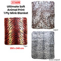 375gsm Animal Print Faux Mink Blanket Queen 200x240 cm - Snow Leopard Design - SuperSaverAU - view 2