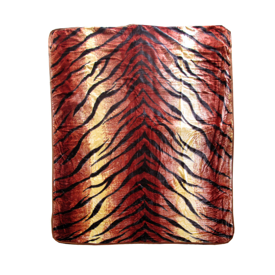 375gsm Animal Print Faux Mink Blanket Queen 200x240 cm - Tiger Design - SuperSaverAU - view 1