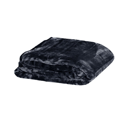 375gsm Solid Faux Mink Blanket Queen 200x240 cm Charcoal - Warm & Comfortable