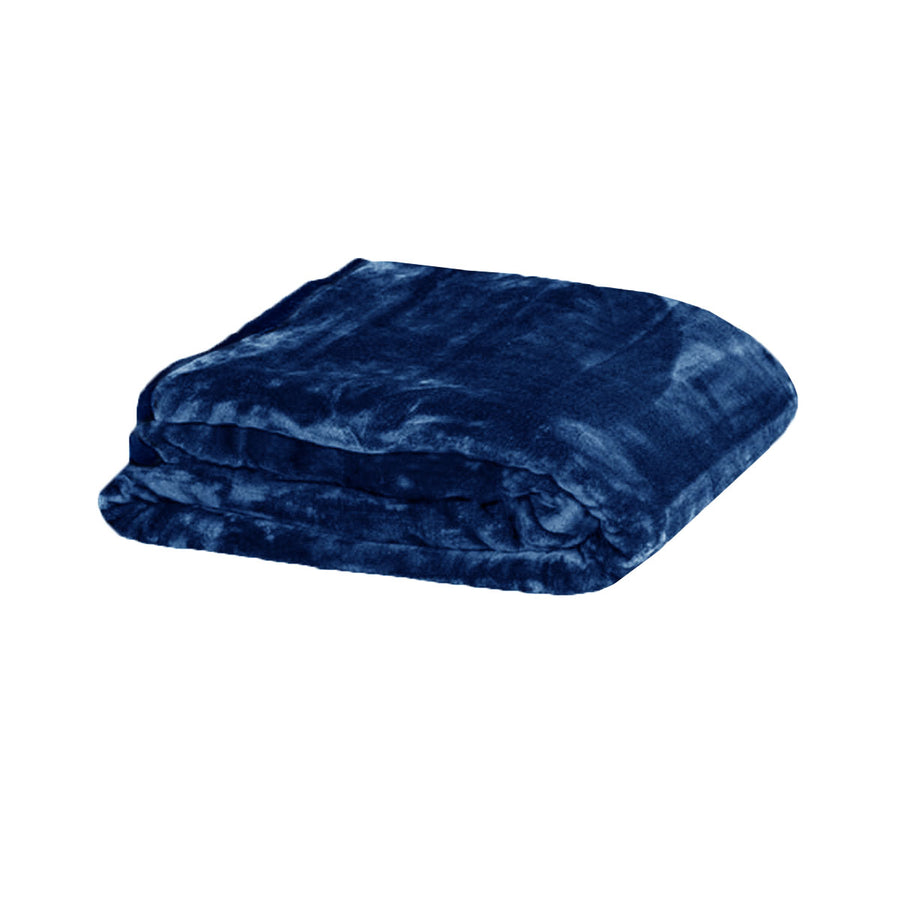 Faux Mink Blanket Queen 200x240 cm 375gsm Solid Navy - Warm & Comfortable - SuperSaverAU - view 1