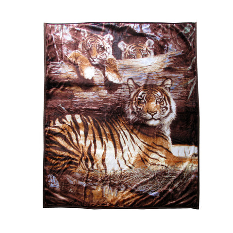 Faux Mink Blanket 675gsm 2 Ply 3D Print Queen 200x240 cm Tiger Family - SuperSaverAU - view 1