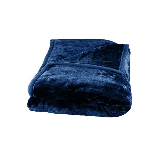 675gsm 2 Ply Solid Faux Mink Blanket Queen 200x240 cm Navy - Cozy & Stylish