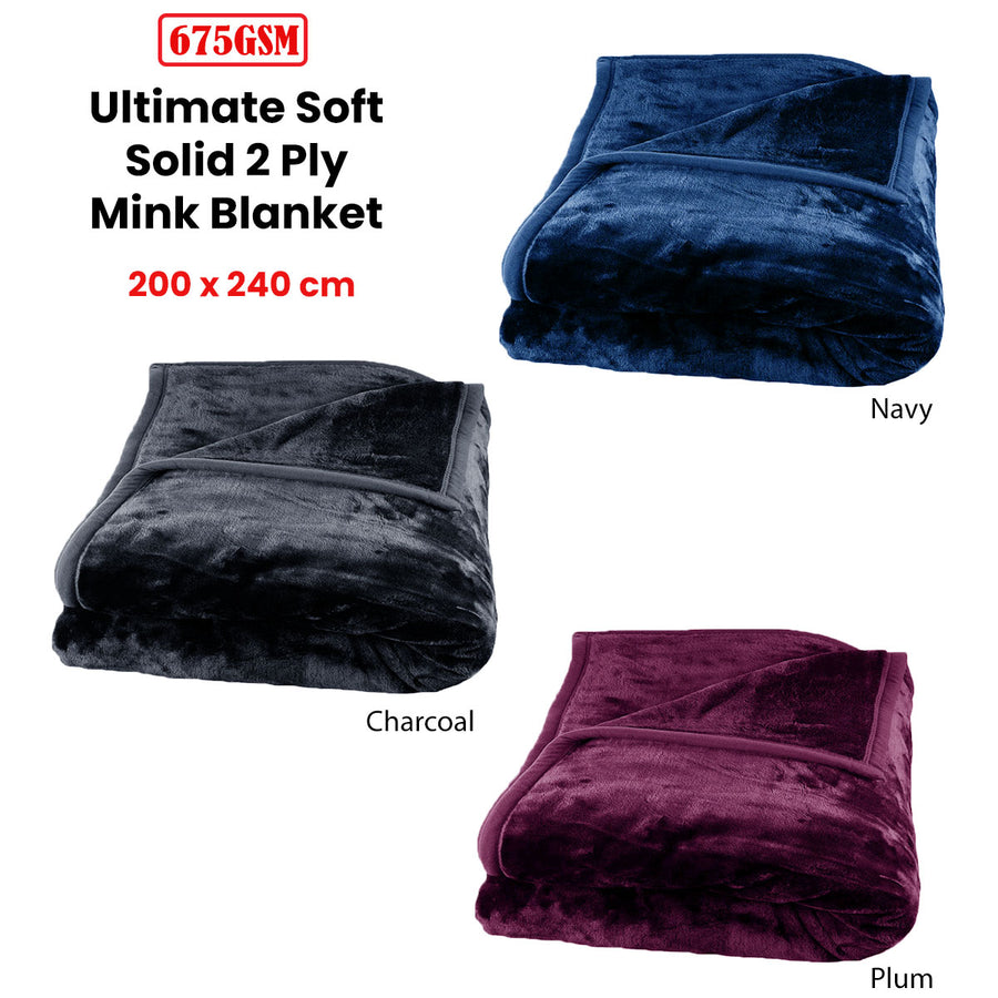 Faux Mink Blanket 675gsm 2 Ply Queen 200x240 cm - Solid Plum Design - SuperSaverAU - view 1