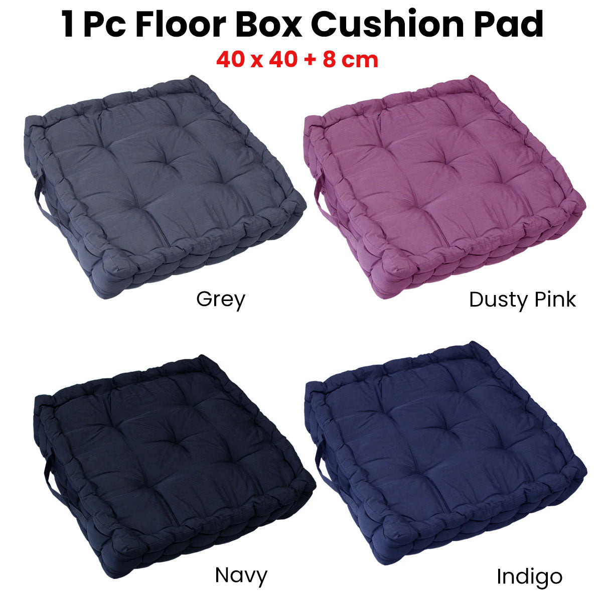 1 Pc Floor Box Cushion Pad 40 x 40 + 8 cm Navy - Soft Polyester, Easy Care - SuperSaverAU - view 1