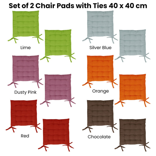 Set of 2 Chair Pads 40 x 40 cm Chocolate - Soft Fabric with Ties