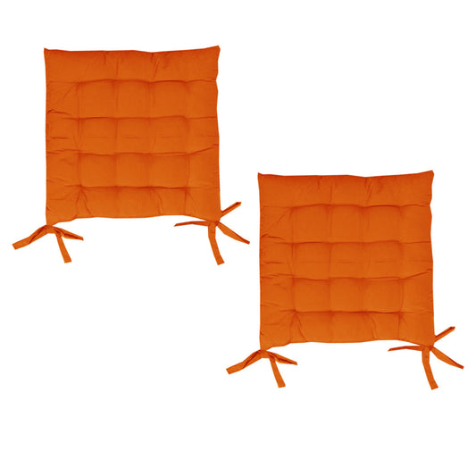 Set of 2 Chair Pads 40 x 40 cm with Ties - Orange, Soft & Durable Fabric