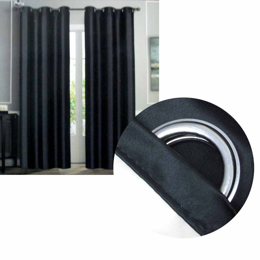 Emporio Hudson Blockout Eyelet Curtains Pair - Black, 137 x 213cm Each