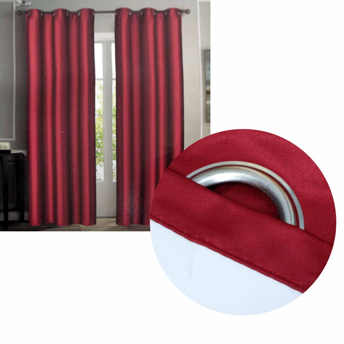 Emporio Hudson Blockout Eyelet Curtains Pair - Cherry Red/Burgundy, 137 x 213cm Each