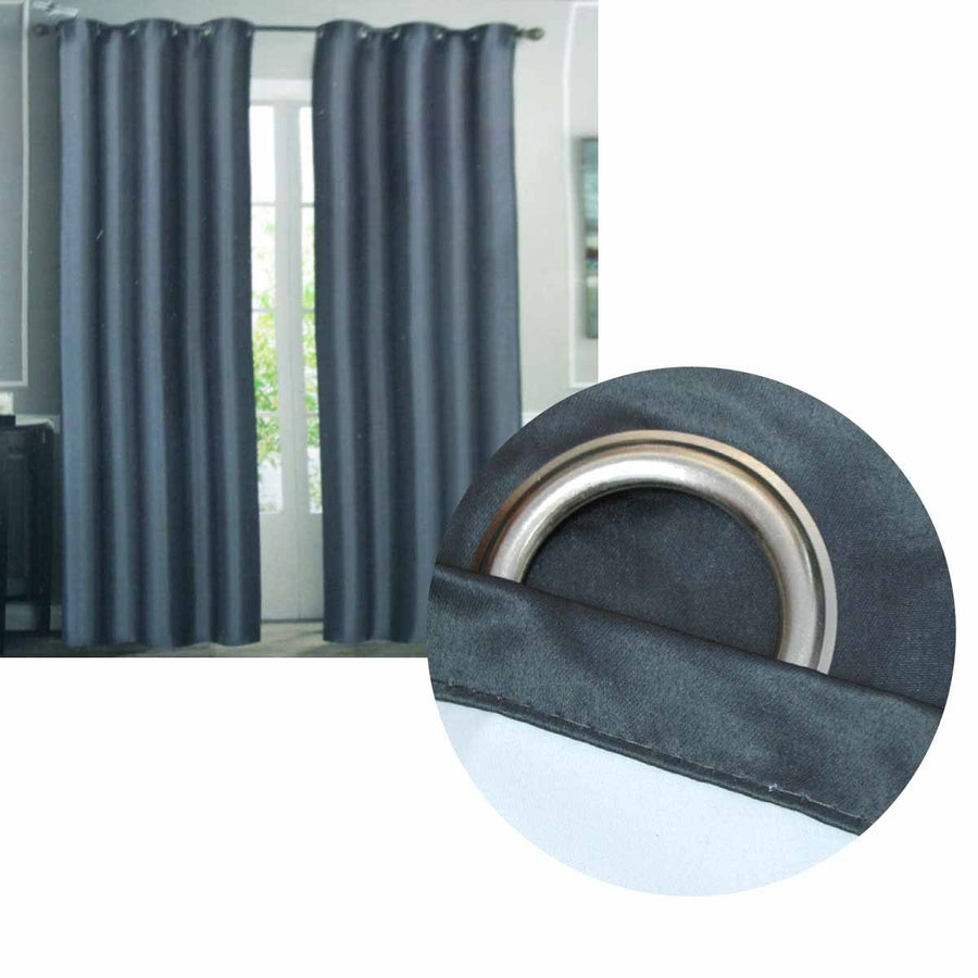 Emporio Hudson Blockout Eyelet Curtains Pair - Charcoal, 137 x 213cm Each