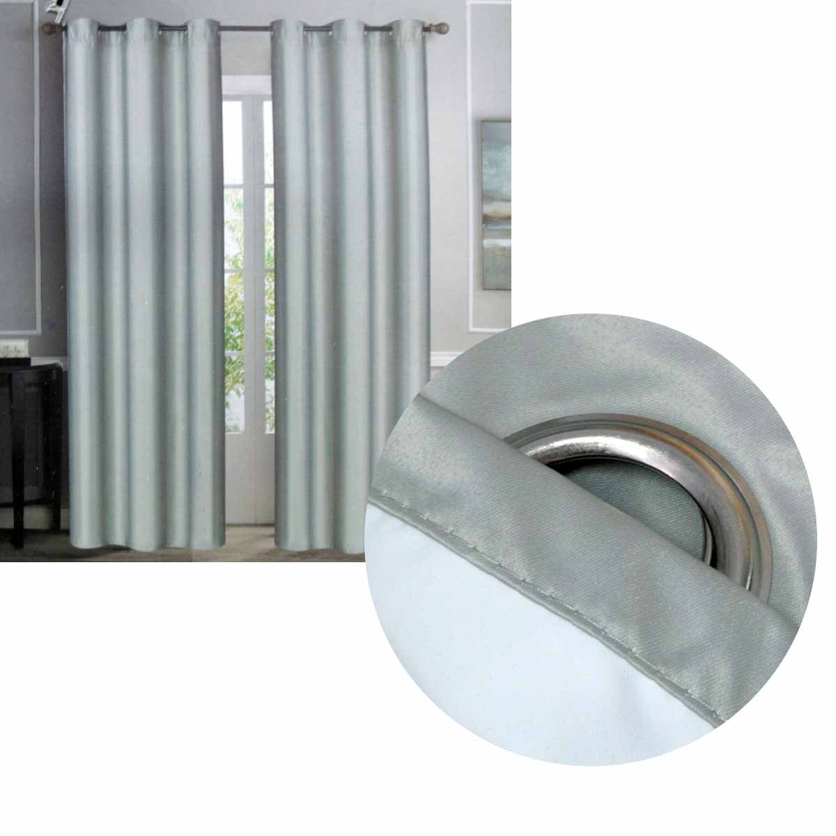 Emporio Hudson Blockout Eyelet Curtains Pair - Silver, 137 x 213cm Each