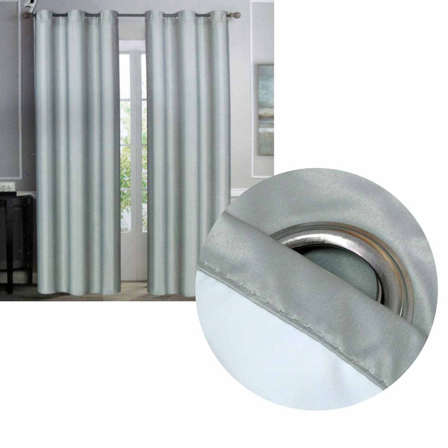 Emporio Hudson Blockout Eyelet Curtains Pair - Silver, 137 x 213cm Each