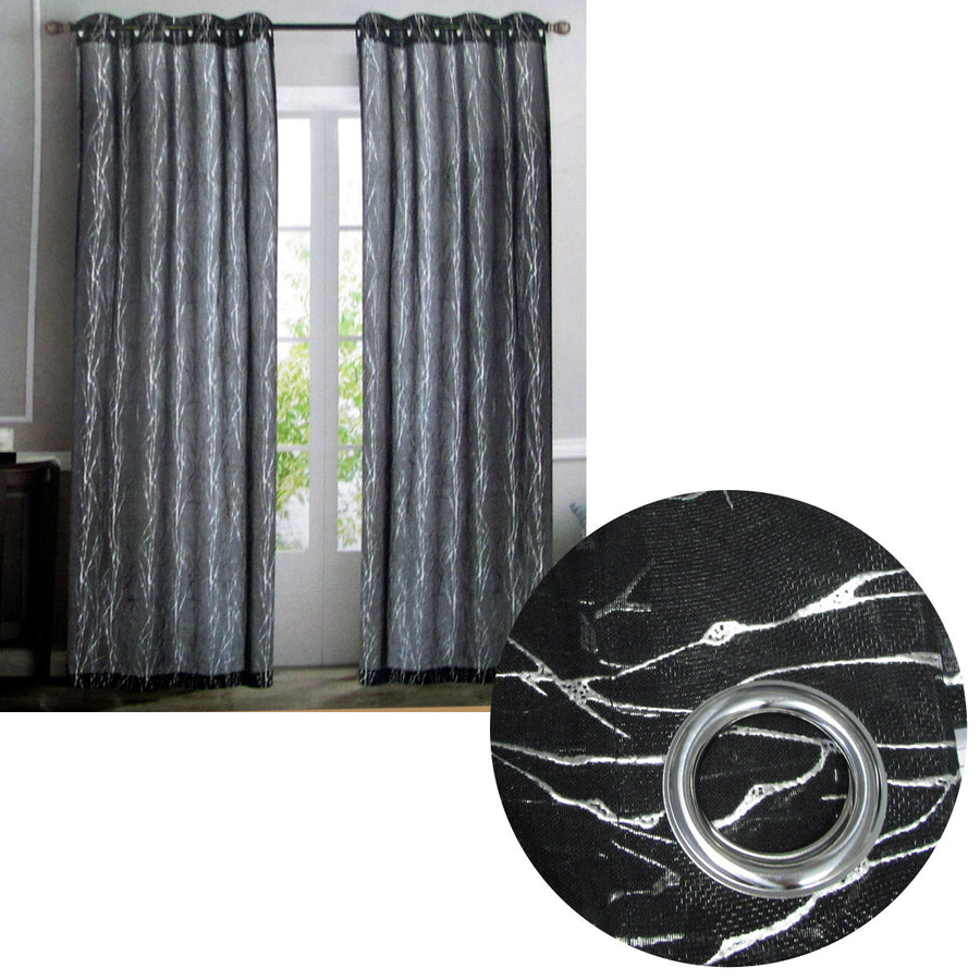 Pair of Foil Pattern Sheer Eyelet Curtains 137 x 213 cm - Black with Silver Foil - SuperSaverAU - view 1