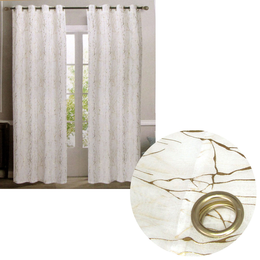 Sheer Eyelet Curtains White with Gold Foils 137 x 213 cm - Elegant Design - SuperSaverAU - view 1