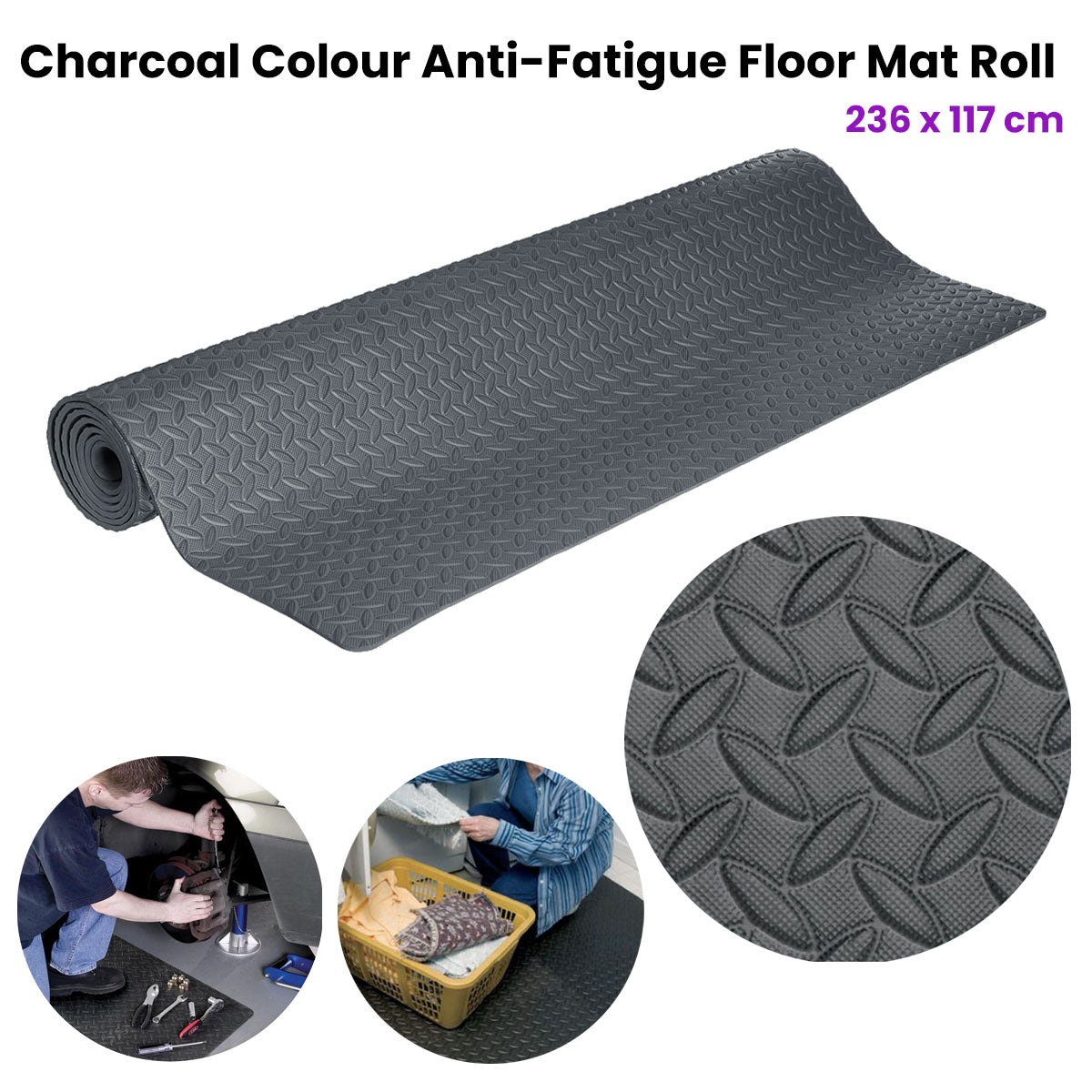 Premium Tool Masters Anti-Fatigue Grip Mat Roll - Charcoal, 236 x 117cm