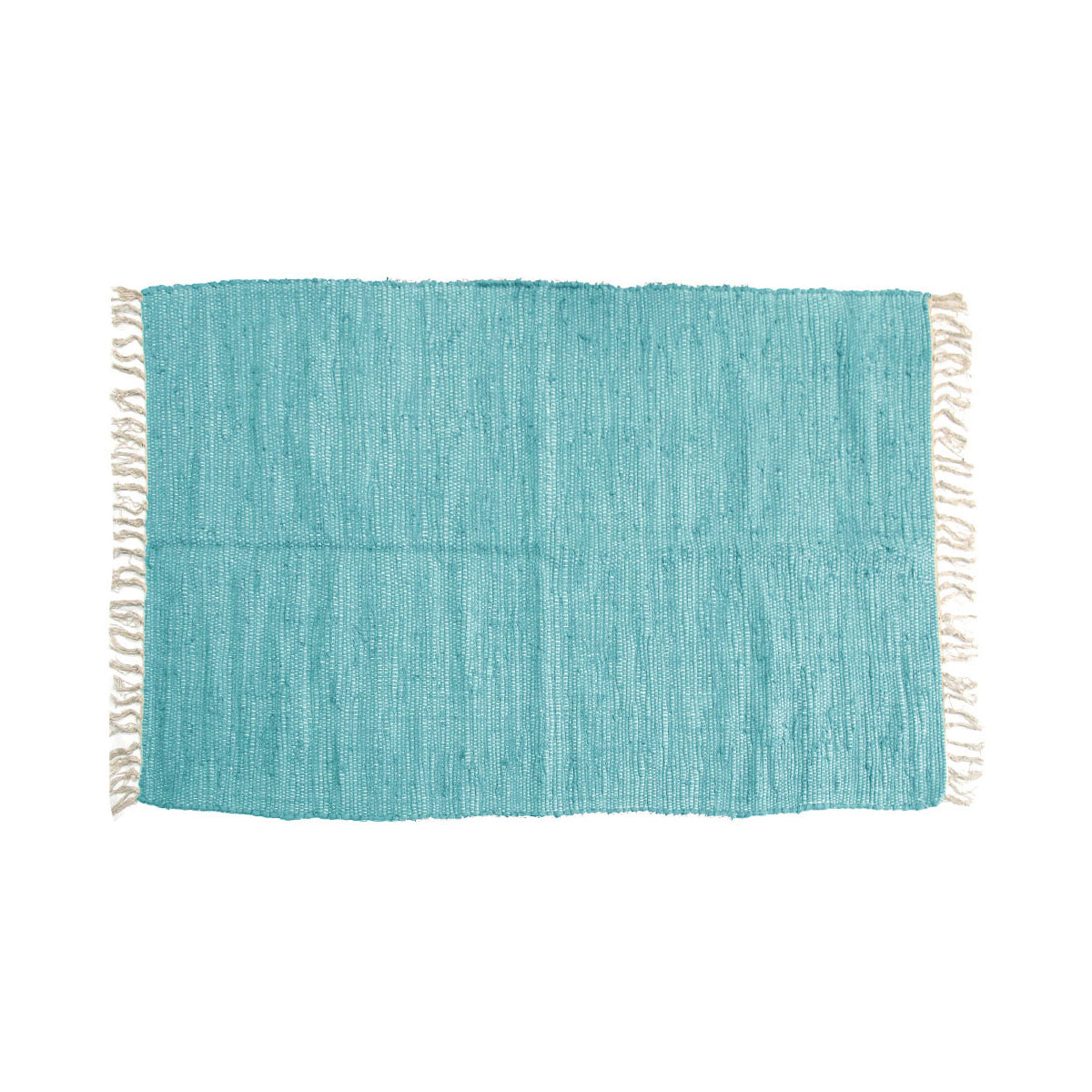 Large Chindi Cotton Handmade Floor Mat with Tassels 90 x 150 cm - Aqua - SuperSaverAU - view 1