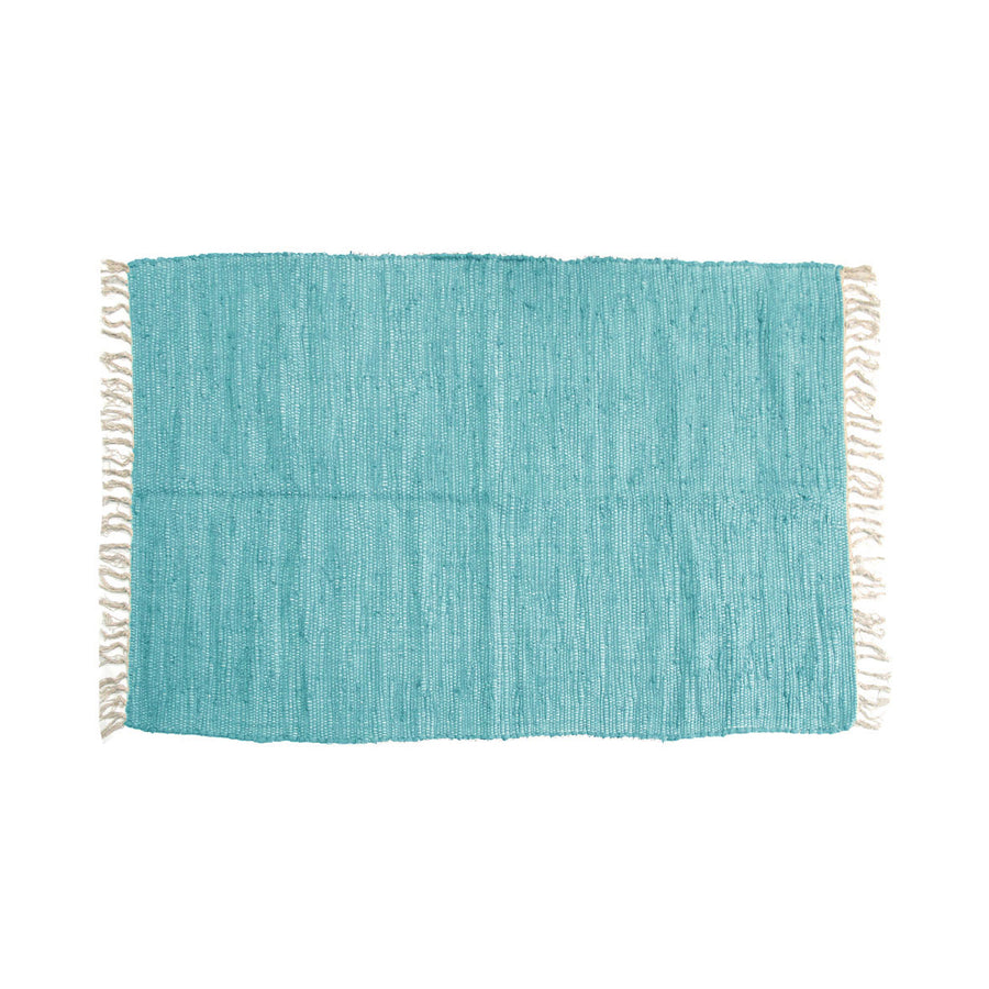 Large Chindi Cotton Handmade Floor Mat with Tassels 90 x 150 cm - Aqua - SuperSaverAU - view 1
