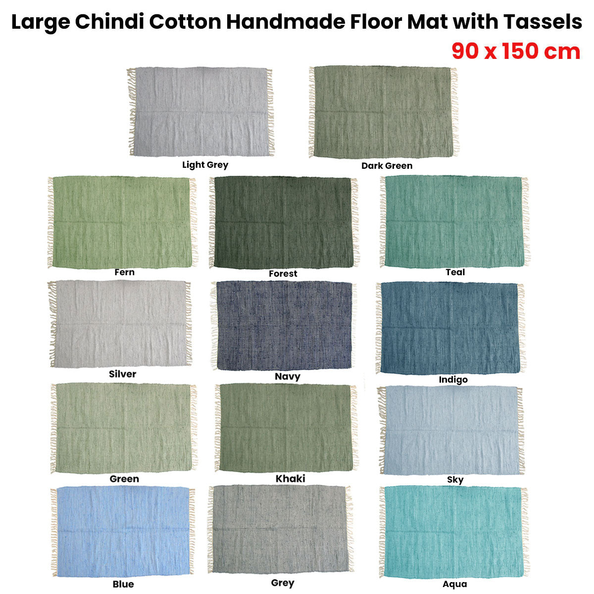 Large Chindi Cotton Handmade Floor Mat with Tassels 90 x 150 cm - Teal - SuperSaverAU - view 2