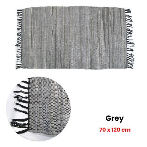 Tonal Chindi Cotton Handmade Floor Mat with Tassels 70 x 120 cm - Grey - SuperSaverAU - view 1