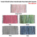 Tonal Chindi Cotton Handmade Floor Mat with Tassels 70 x 120 cm - Grey - SuperSaverAU - view 2