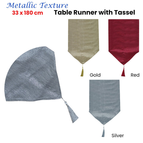 Metallic Texture Table Runner with Tassel 33 x 180 cm - Silver - SuperSaverAU - view 1