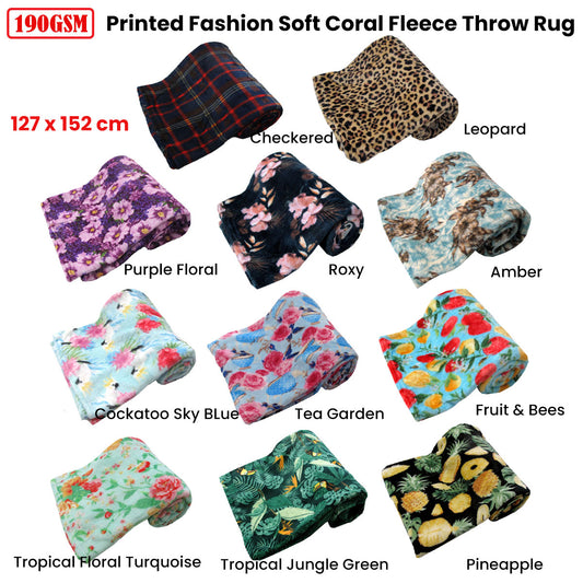 Amber 190GSM Fashion Printed Ultra Soft Coral Fleece Throw 127 x 152cm