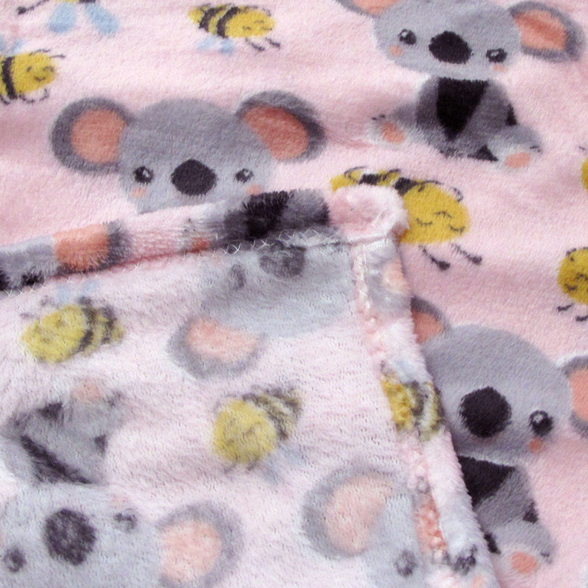 Girls Cute Ultra Soft Coral Fleece Throw 127 x 152cm - Bees & Koalas Design - SuperSaverAU - view 1
