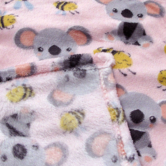 Girls Cute Ultra Soft Coral Fleece Throw 127 x 152cm - Bees & Koalas Design