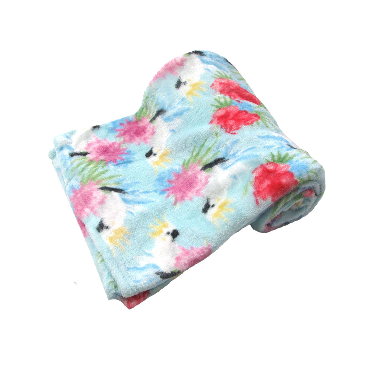 Cockatoo Sky Blue 190GSM Fashion Printed Ultra Soft Coral Fleece Throw 127 x 152cm