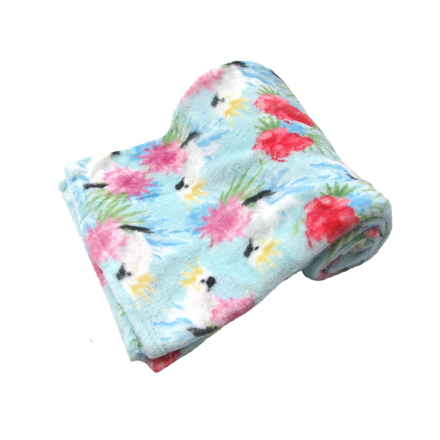 Cockatoo Sky Blue 190GSM Fashion Printed Ultra Soft Coral Fleece Throw 127 x 152cm - SuperSaverAU - view 1