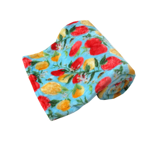 Fashion Printed Ultra Soft Coral Fleece Throw 127 x 152cm - Fruit & Bees - SuperSaverAU - view 1